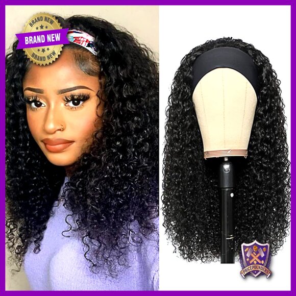 Accessories - Human Hair Deep Wave Headband Wig Glueless Lace Front Curly Half Wig